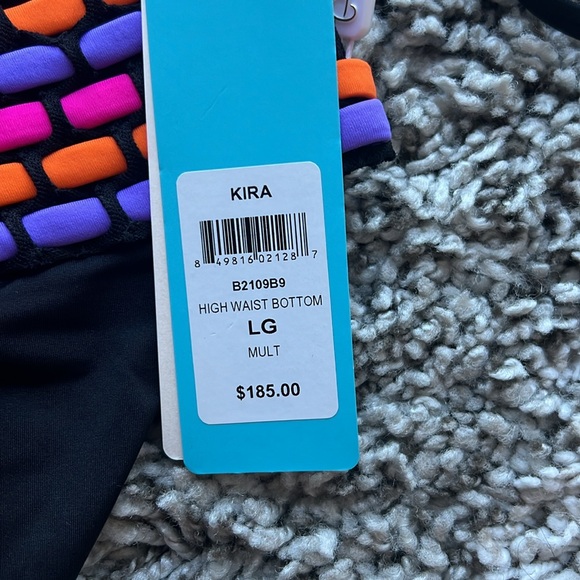 Beach Bunny black pink orange purple high waist Kira bikini swimsuit size Large - Picture 3 of 4